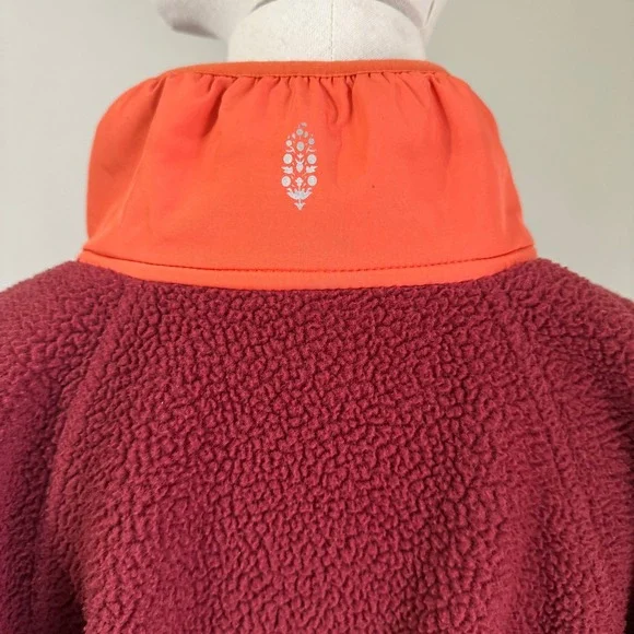 Free People FP Movement Hit the Slopes Fleece Pullover Orange Small Colorblock - Picture 7 of 9